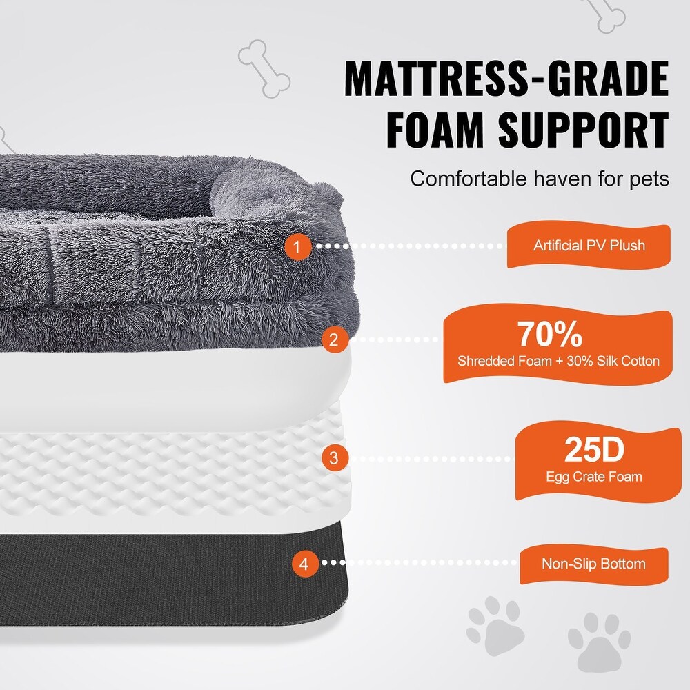 flyout slide 3 of 11, Grey Rectangular Large Human Size Dog Bed with Side Handles and Side Pocket for Storage - 71.7 x 48 x 10 in