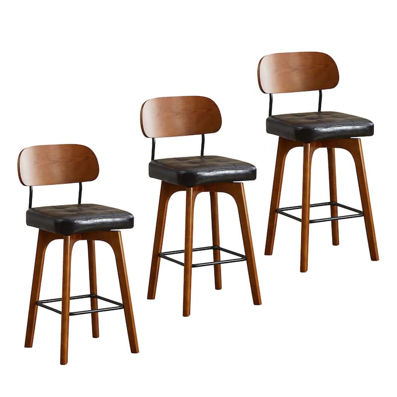 Swivel Bar Stool Set of 2/3/4 with Back Support - Set of 3 - 26"Black-3 - Counter Height