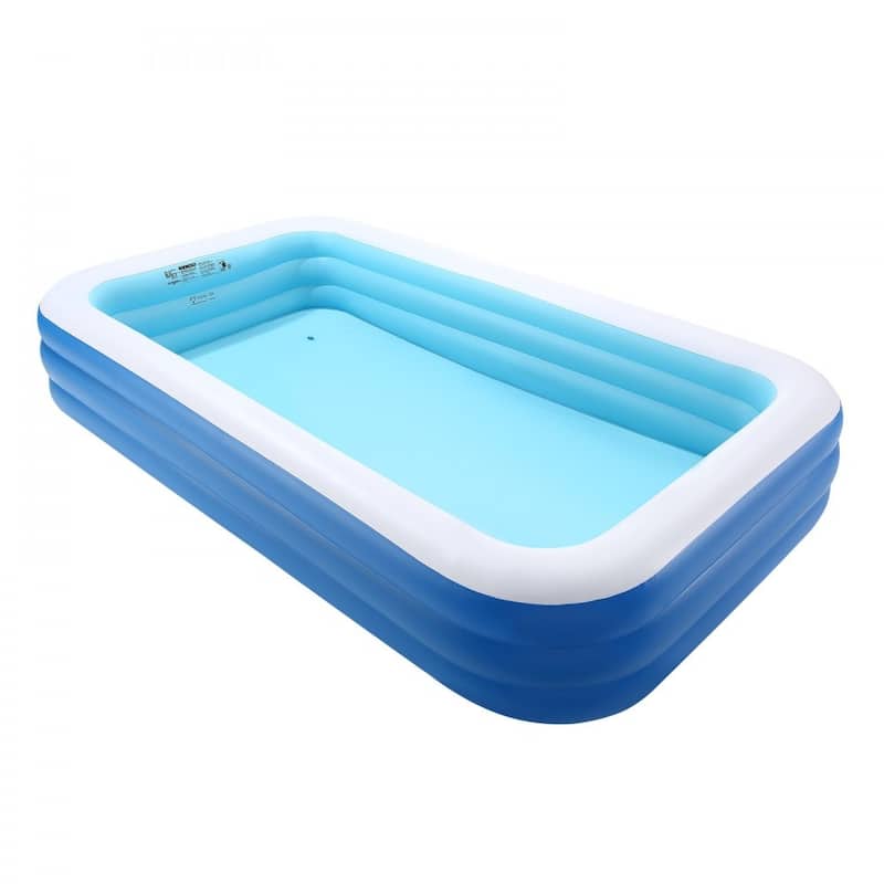 Blue PVC 3-Layer Rectangular Inflatable Pool with Drain and Patches - 118.11 x 67.01 x 20 inch