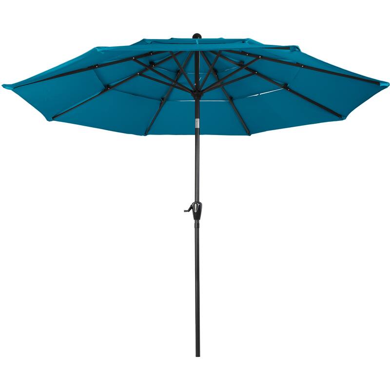 10 ft Patio Umbrella, 3-Tiered Sunshade with Push Button Tilt and Easy-Open Crank, Outdoor Umbrella for Deck, Yard