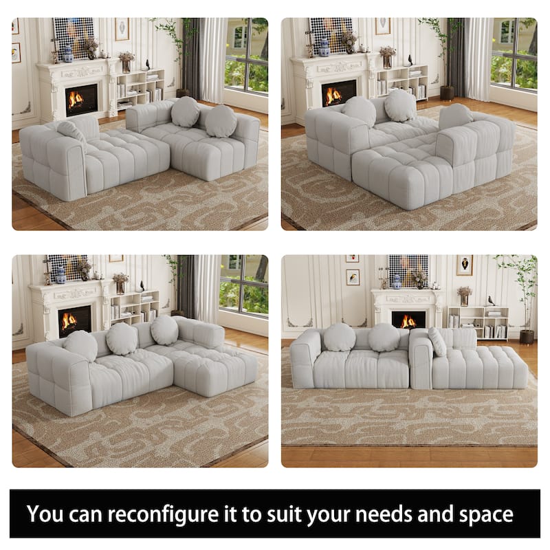 103" Chenille L-Shaped Sectional Sofa with Left Recliner, 3 Pillows and Modular Design