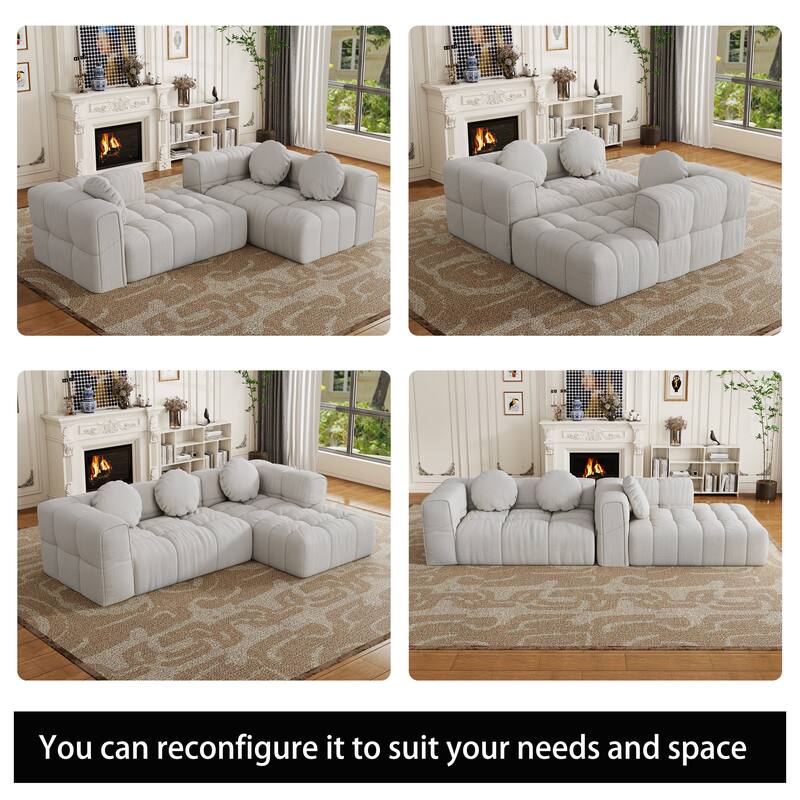 103" Chenille L-Shaped Sectional Sofa with Right Recliner, 3 Pillows and Modular Design