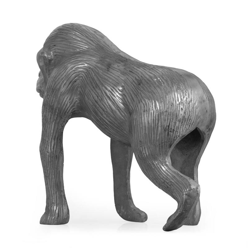 Tabletop Ape Figurine, 14 Inch Solid Crafted Design, Gray Aluminium