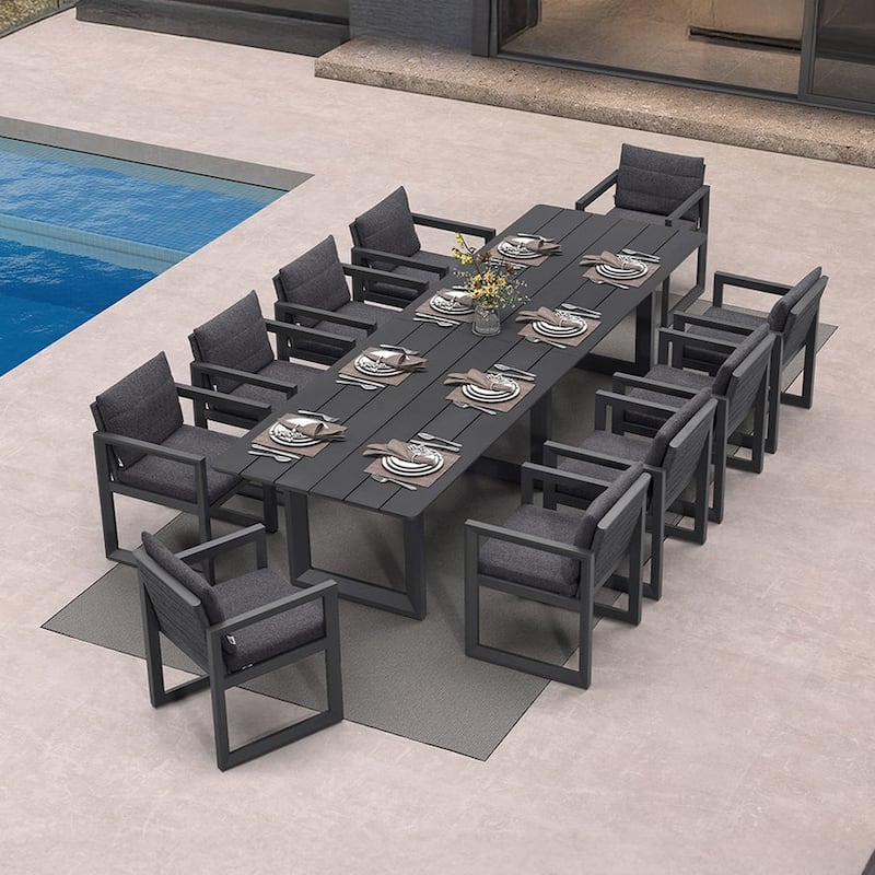 PURPLE LEAF Caesar Outdoor Dining Set Aluminum Luxury Patio Furniture with Olifen Removable Thick Cushion and Pillow-Grey - N/A - 11-Piece（330）