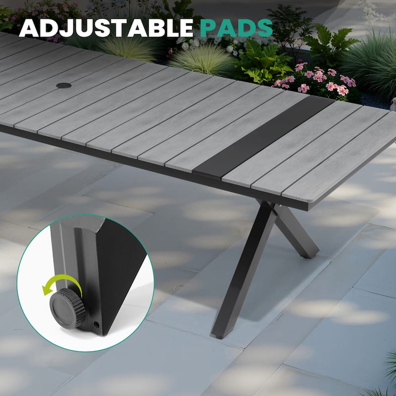 VredHom Aluminum Rectangular Outdoor Patio Dining Table with Umbrella Hole X Frame