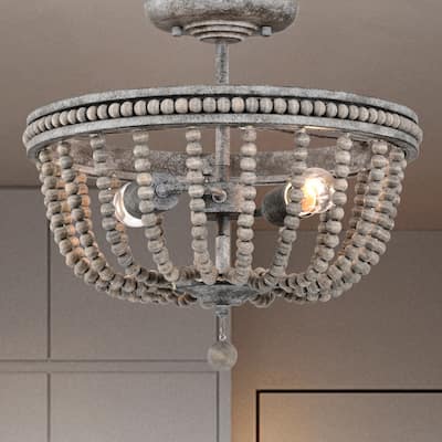 Pocany 16 Inch Bohemian Style Semi Flush Mount Antique Grey Finish