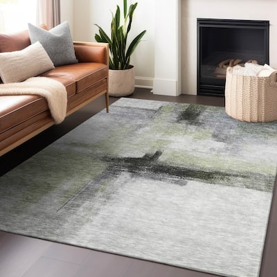 Machine Washable Indoor/ Outdoor Contemporary Abstract Chantille Rug