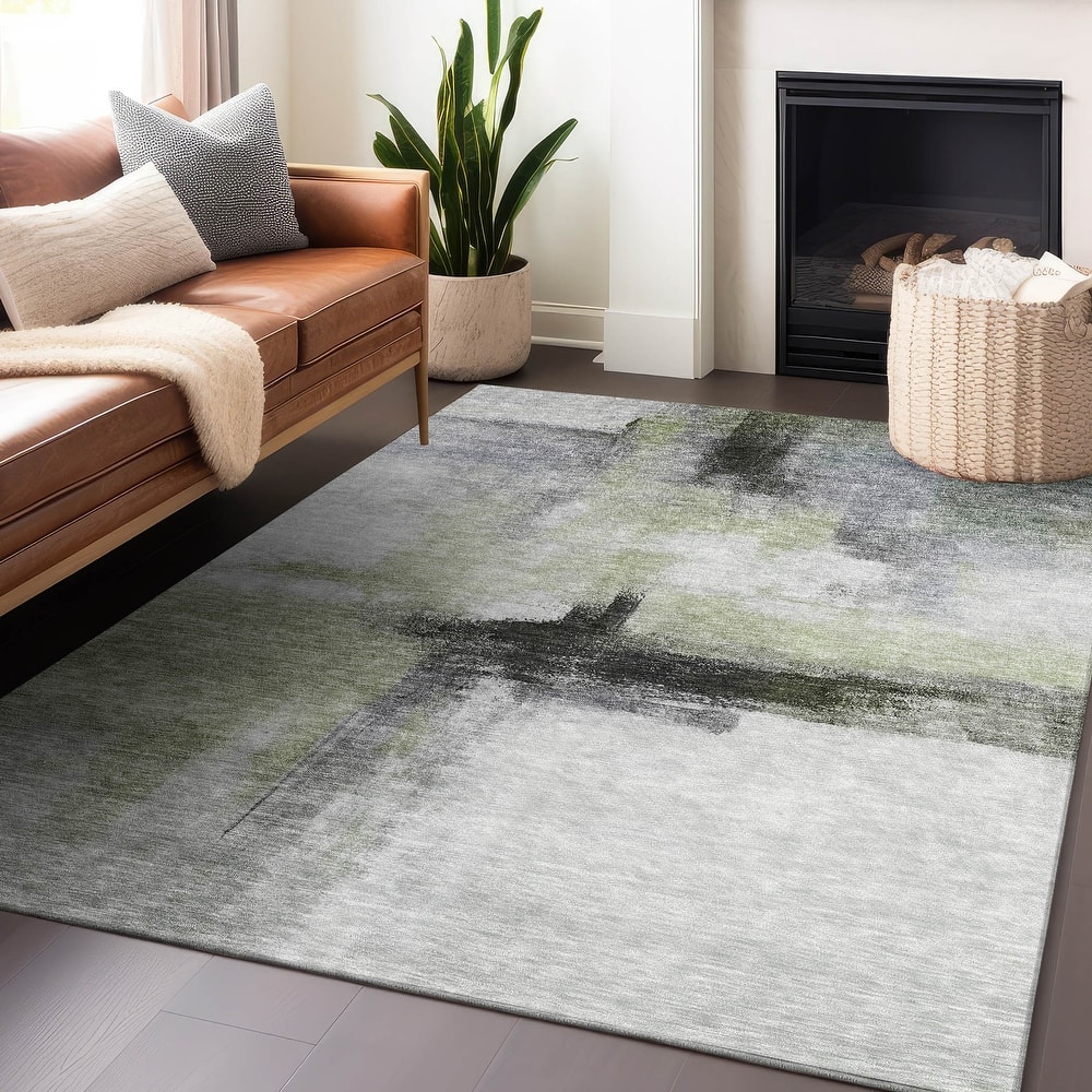 Machine Washable Indoor/ Outdoor Contemporary Abstract Chantille Rug