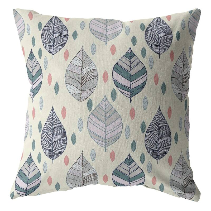18" Cream Gray Leaves Suede Zippered Throw Pillow