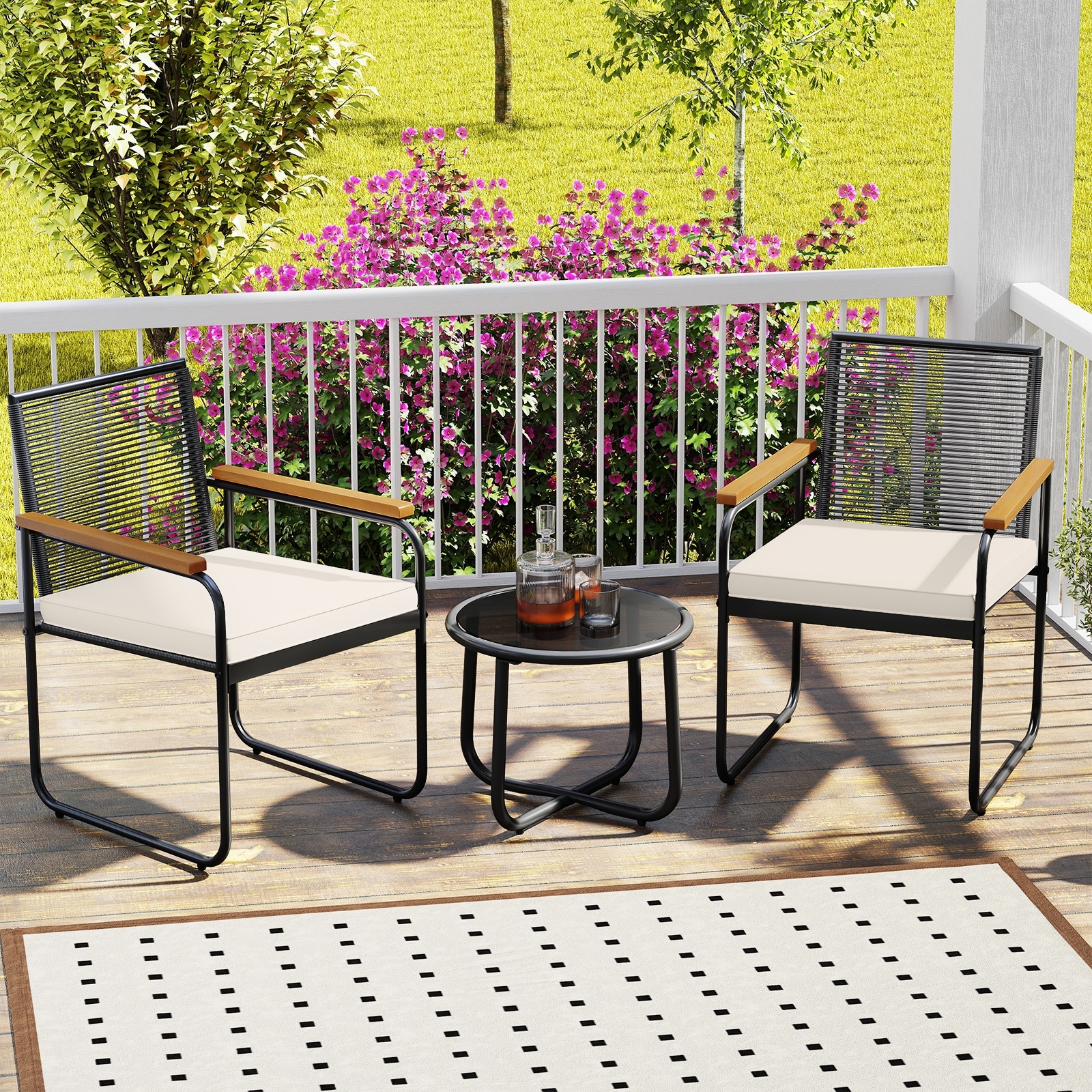 Costway 3 PCS Patio Furniture Set with Round Tempered Glass Top Table - See Details