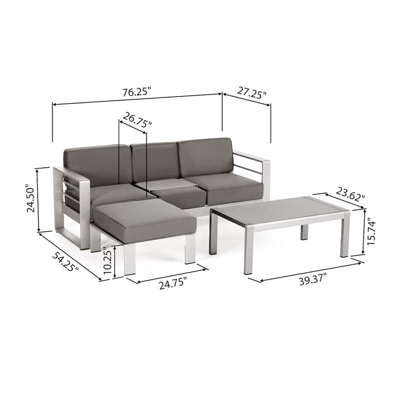 Cape Coral Outdoor 3-Seater Aluminum Sofa Set with Coffee Table and Ottman by Christopher Knight Home