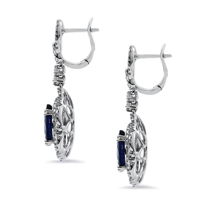 Auriya Fancy 6 3/8ct Royal Blue Sapphire Oval and 2 3/8ctw Halo Diamond Earrings 18K Gold