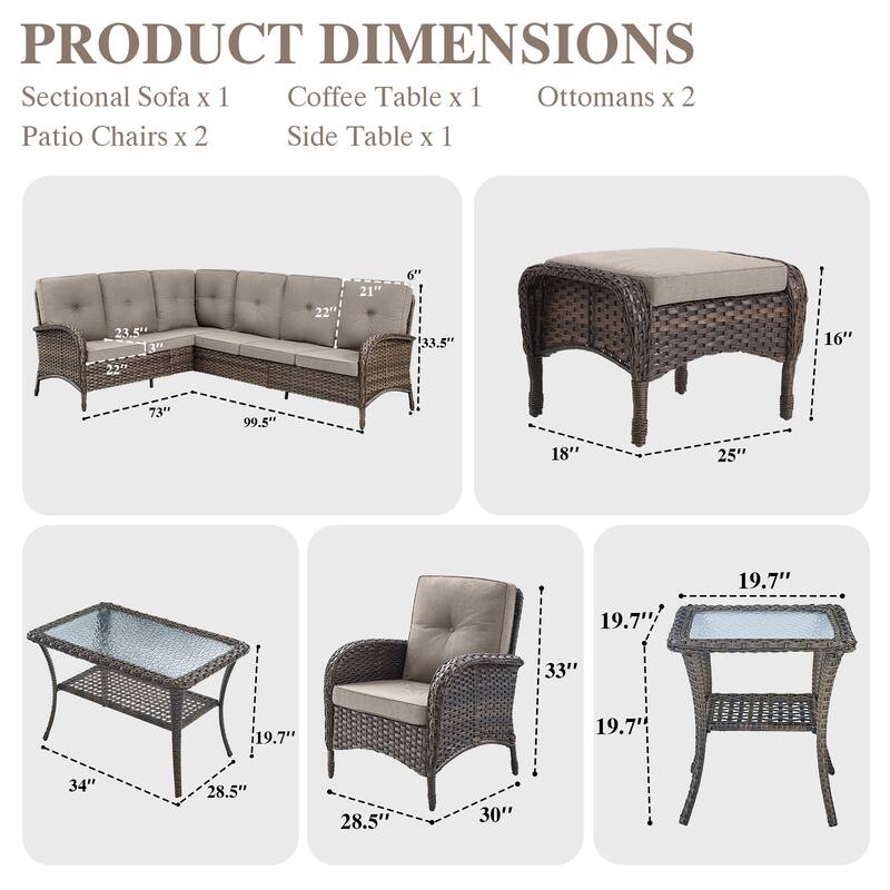 Outdoor Sectional Sofa Patio Chairs Table with Ottomans