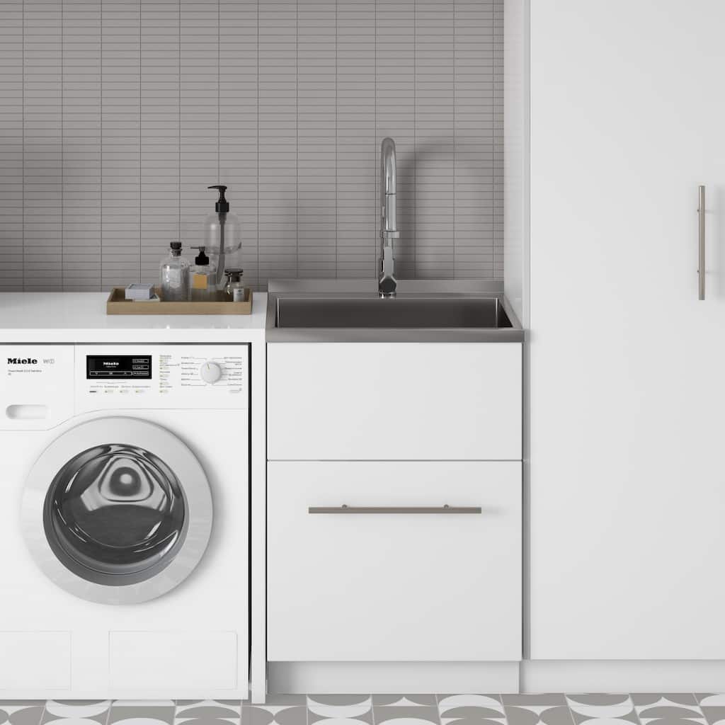 WYNDENHALL Daphne Modern Laundry Cabinet with Faucet and Stainless Steel Sink