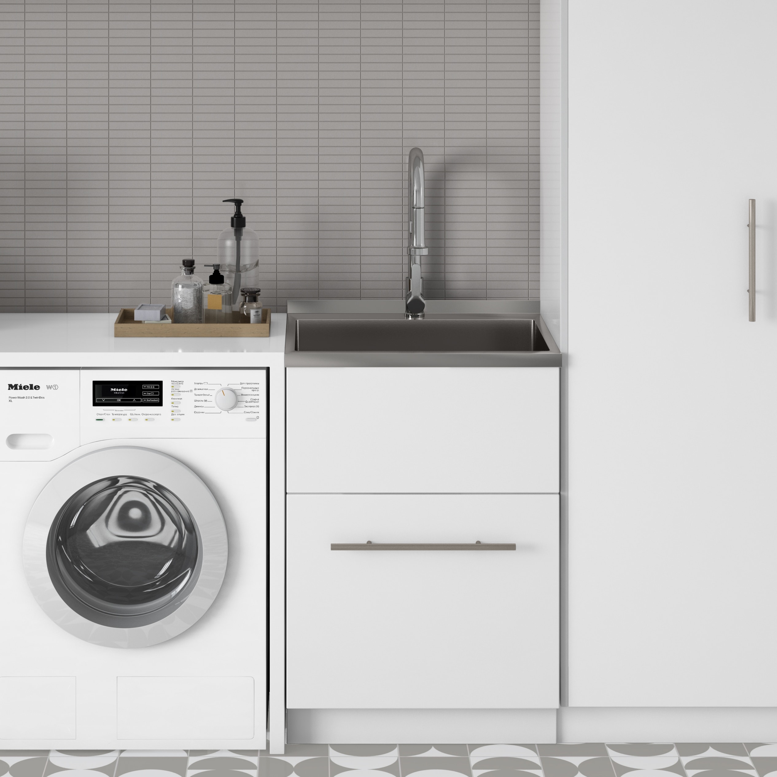 WYNDENHALL Daphne Modern Laundry Cabinet with Faucet and Stainless Steel Sink