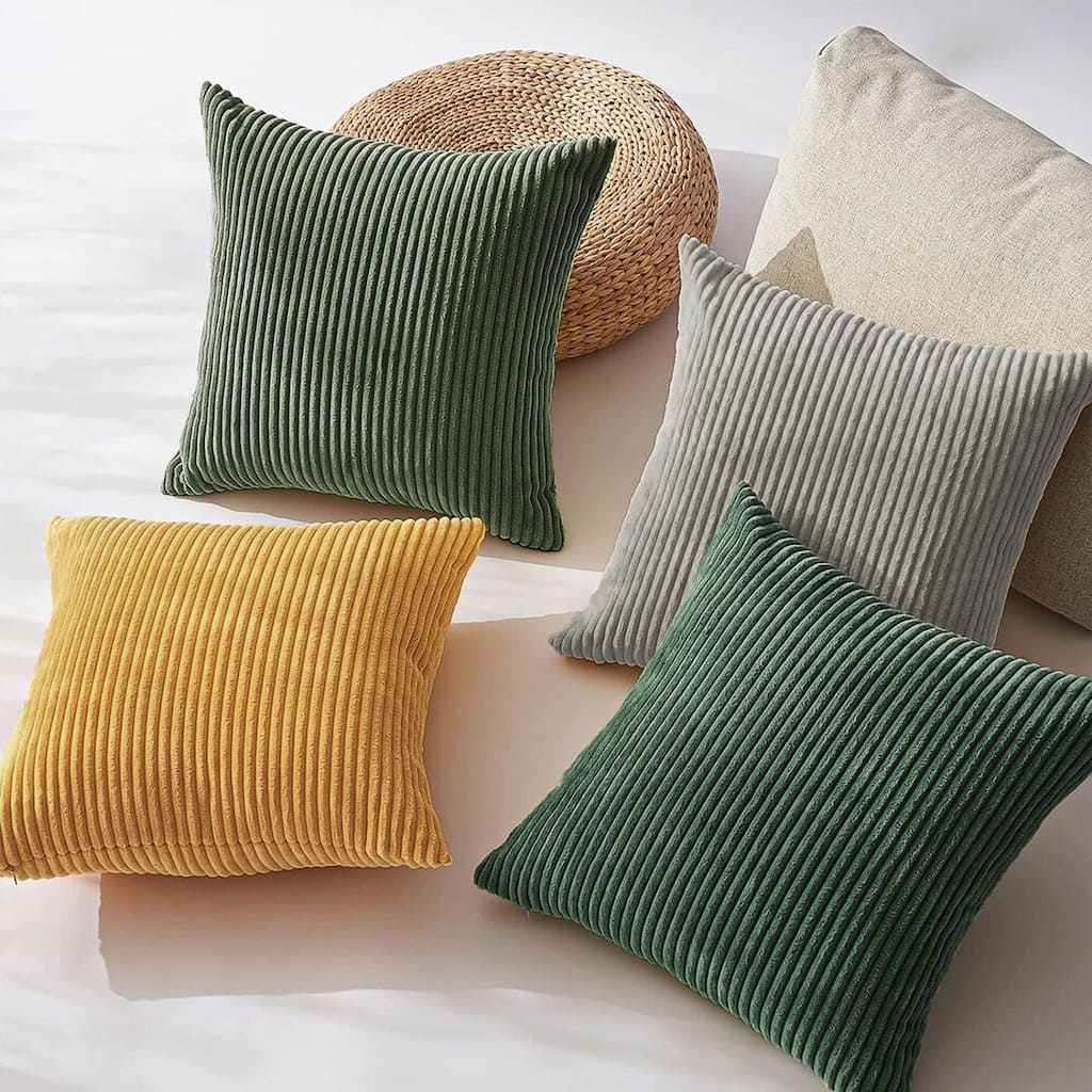 Set of 2 Modern Decorative Soft Corduroy Throw Pillows