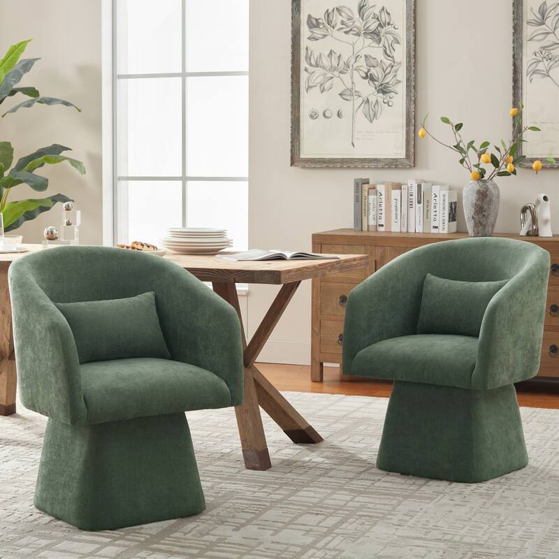 360° Swivel Barrel Fabric Upholstered dining chair with Pillow