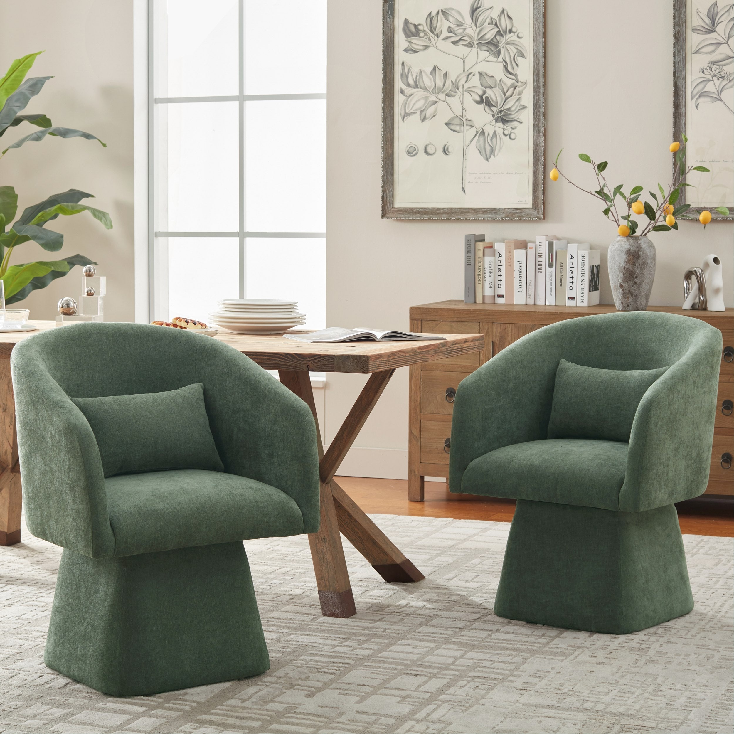 360° Swivel Barrel Fabric Upholstered dining chair with Pillow