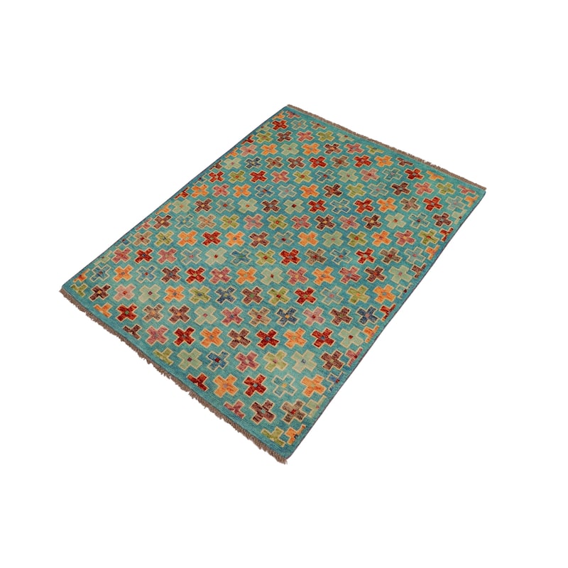 Eclectic Balochi Galvan Blue/Rust Hand Knotted Wool Rug - 3'4'' x 4'11''