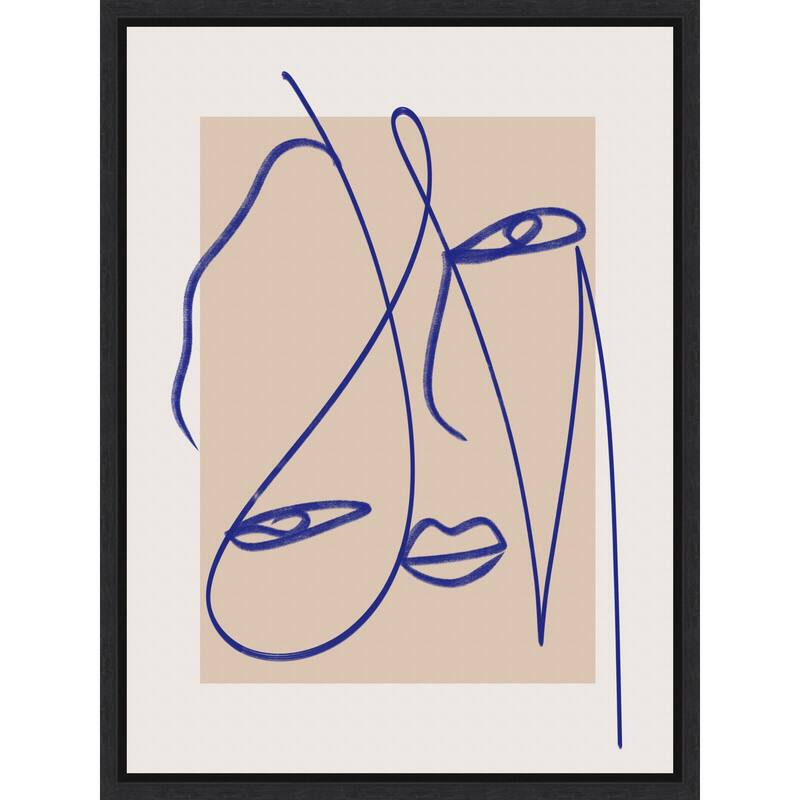 Abstract Blue Line Art by Little Dean Framed Canvas Wall Art Print