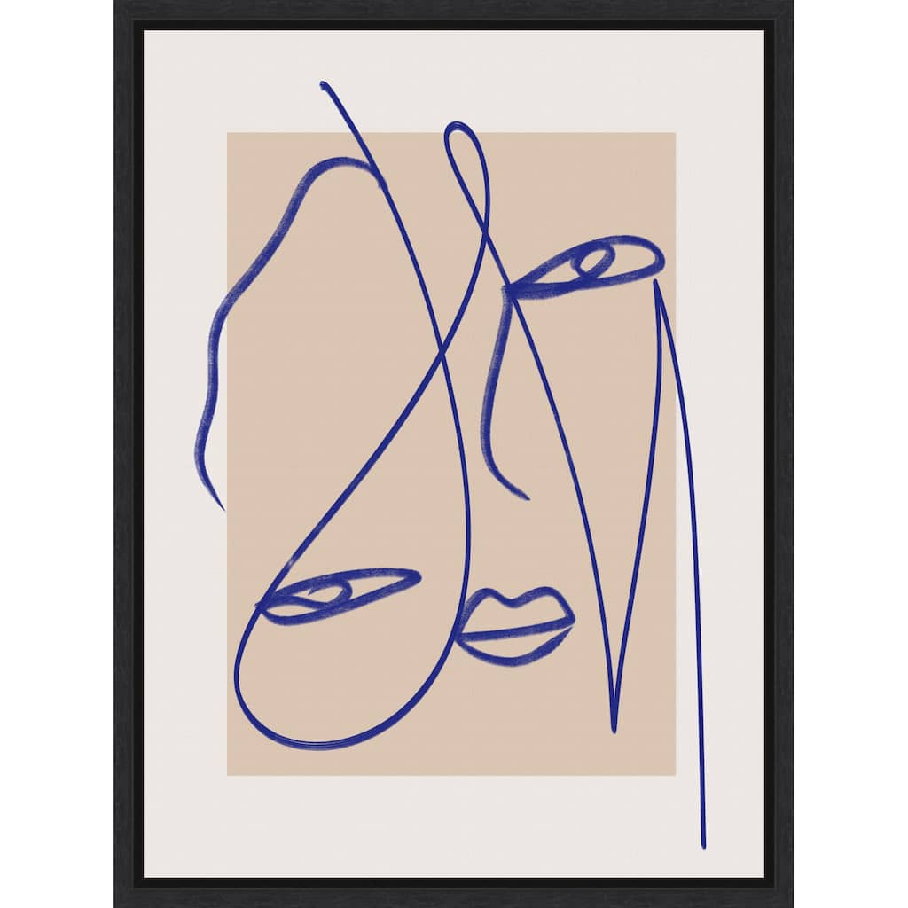 Abstract Blue Line Art by Little Dean Framed Canvas Wall Art Print
