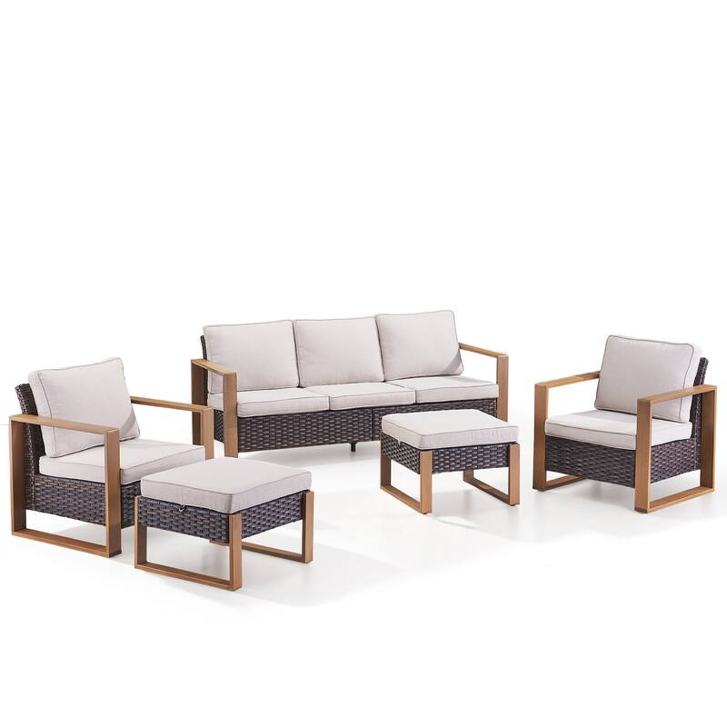 Gymojoy PE Rattan Chairs with Sofa Ottoman Set