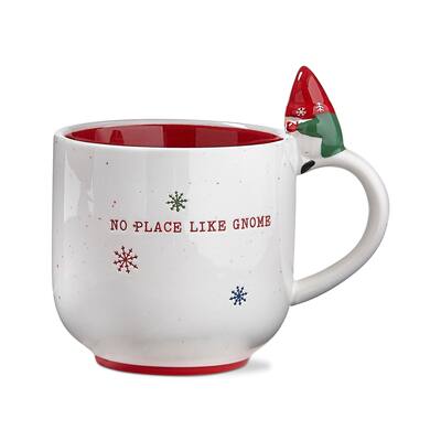 No Place Like Gnome White Stoneware Coffee Hot Tea Hot Coco Mug, 16 oz,
