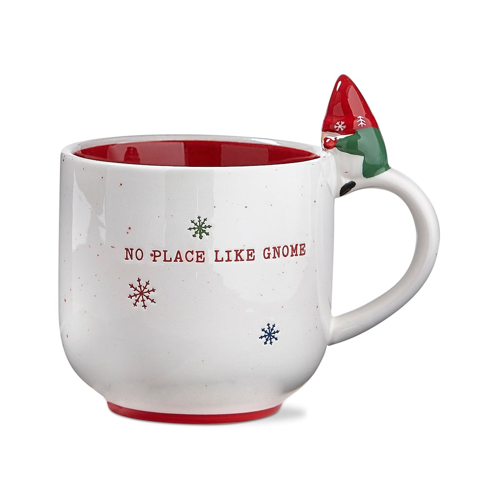 No Place Like Gnome White Stoneware Coffee Hot Tea Hot Coco Mug, 16 oz,