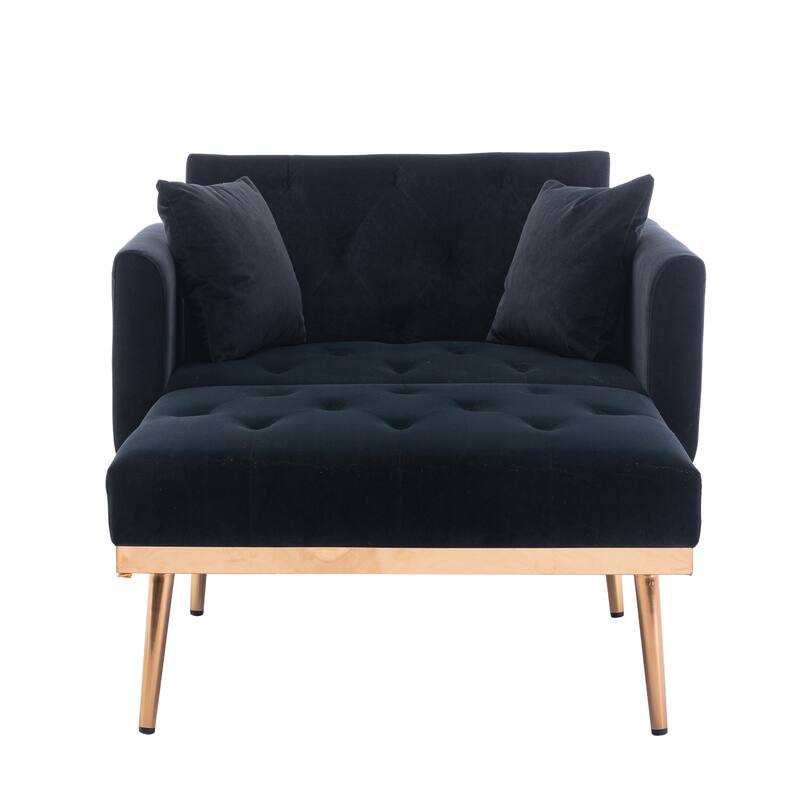 Velvet Fabric Chaise Lounge Chair with Adjustable Backrest and Pillow