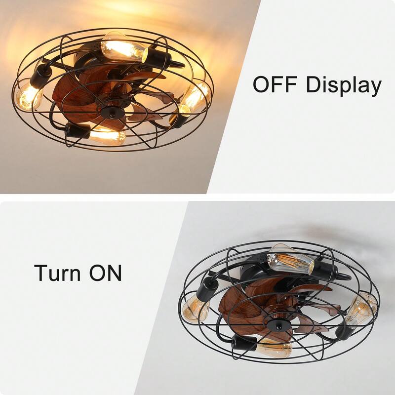 Cusp Barn 20-Inch Farmhouse Caged Ceiling Fan With Light, Low Profile 6-Speed Reversible Ceiling Fan Light with Remote Control