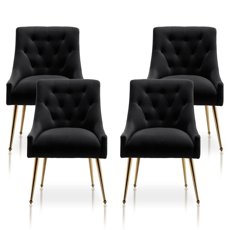 SEYNAR Modern Velvet Dining Chairs Set of 4, Upholstered Accent Chair Tufted Back Armless Chair with Back Pull