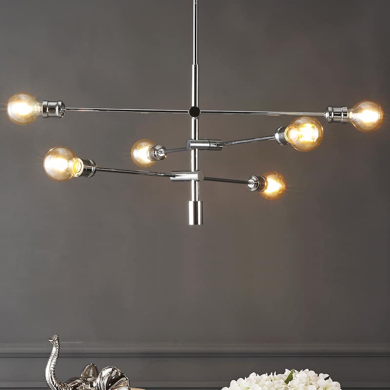 Cato Modern Iron Arm-Adjustable LED Chandelier, Chrome by JONATHAN Y - 36"