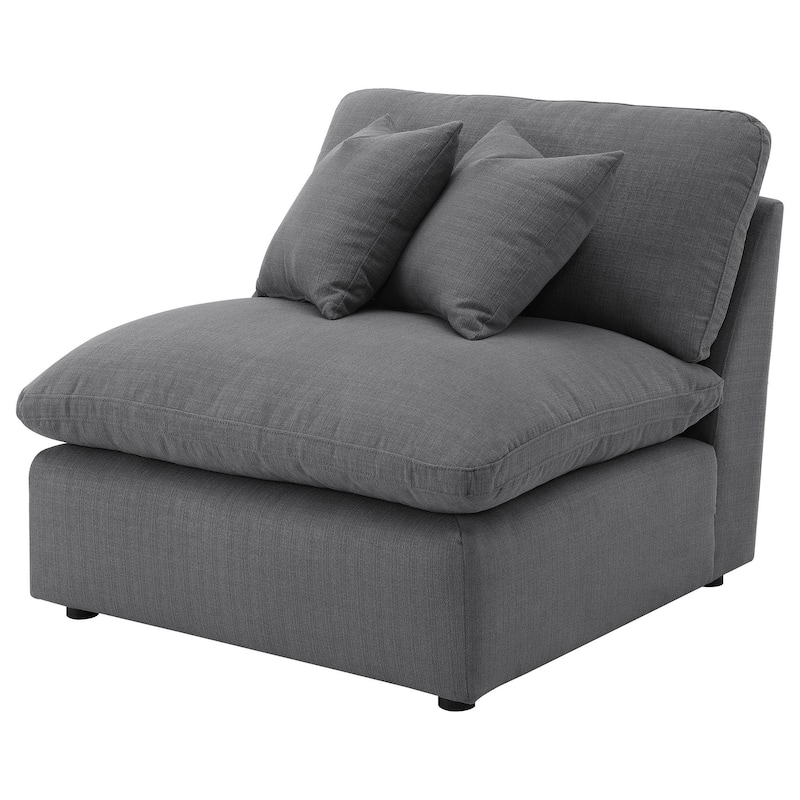 Hobo Modular Armless Chair, Charcoal Gray Fabric, 2 Pillows, 38 Inch