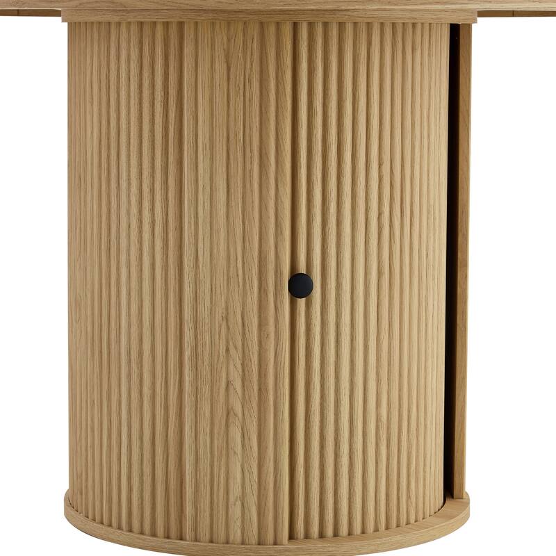 Classic Coffee Table, Round Dining Table with Double-Layer Storage, Woodgrain Kitchen Table for 4-6 People