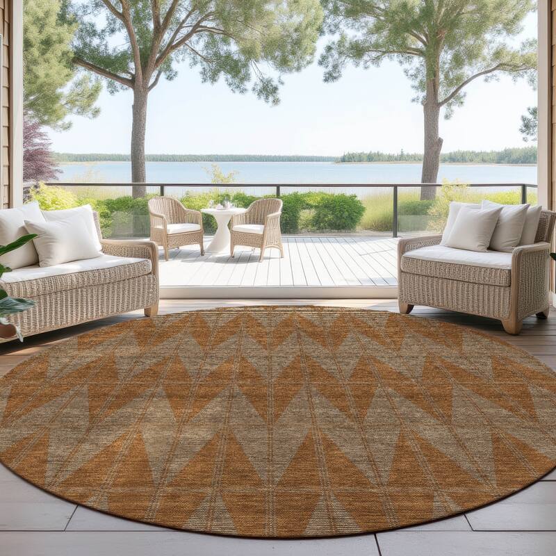Machine Washable Indoor/ Outdoor Modern Zeke Chantille Rug - Paprika - 8' x 8'