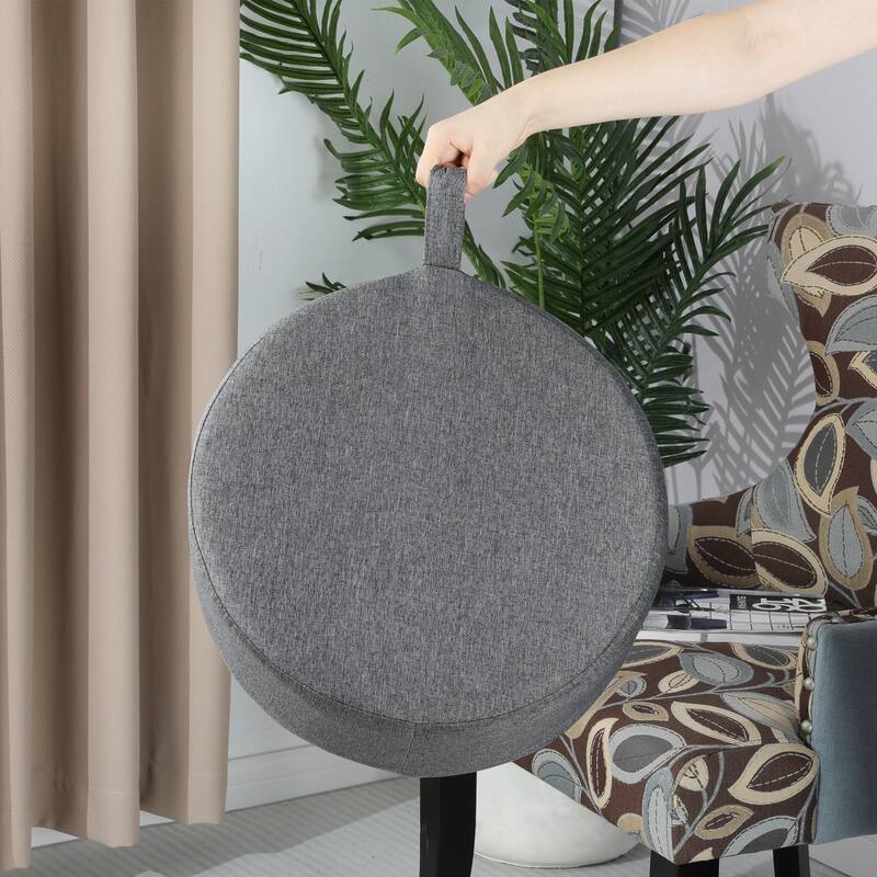Adeco Linen Round Ottoman Footrest with Handle