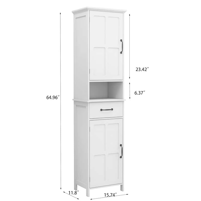 Anmytek White Tall Narrow Storage Cabinet with Drawer and Adjustable Shelves