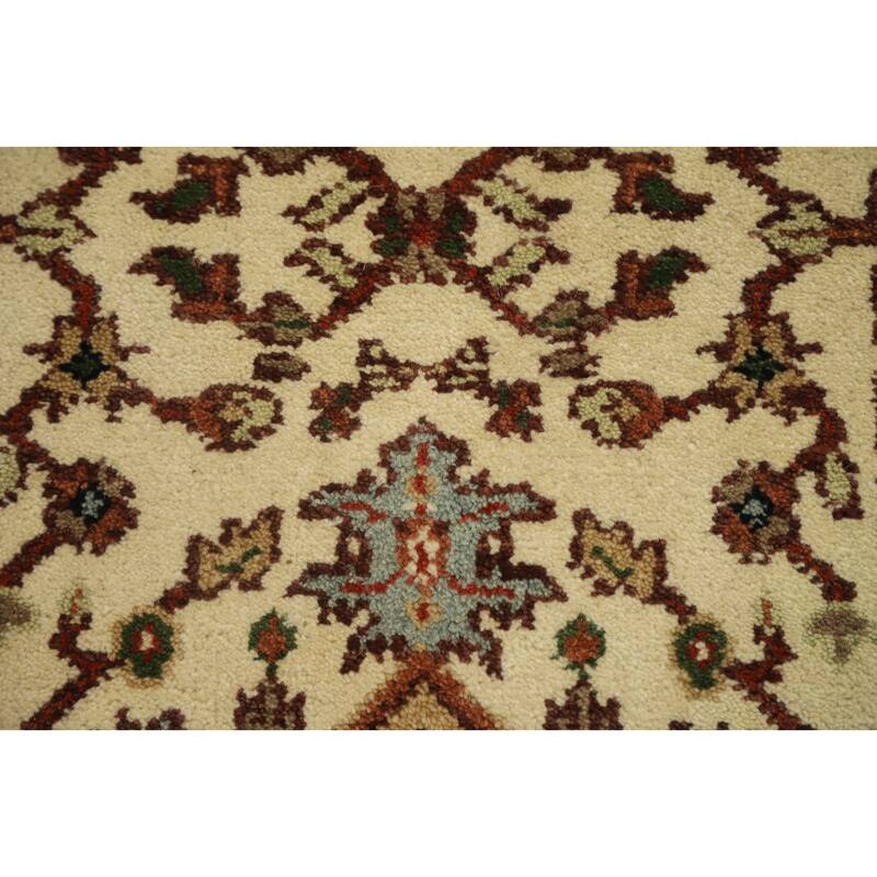 Hand Knotted Oriental 100% Wool Carpet Traditional Geometric Beige & Ivories Heriz (serapi) Runner Rug - 9' 11'' X 2' 5''