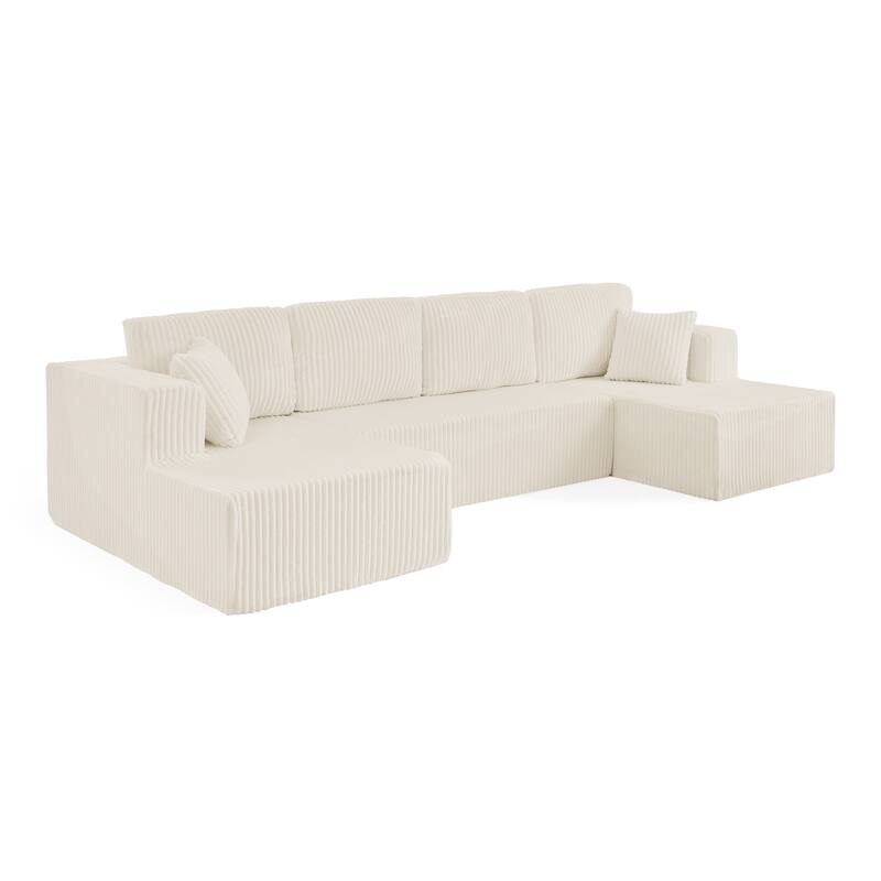 U Shape Modular Sectional Sofa with Dual Chaise Lounges, Corduroy Upholstered Sleeper Sofa, Comfy Compressed Sectional Sofa