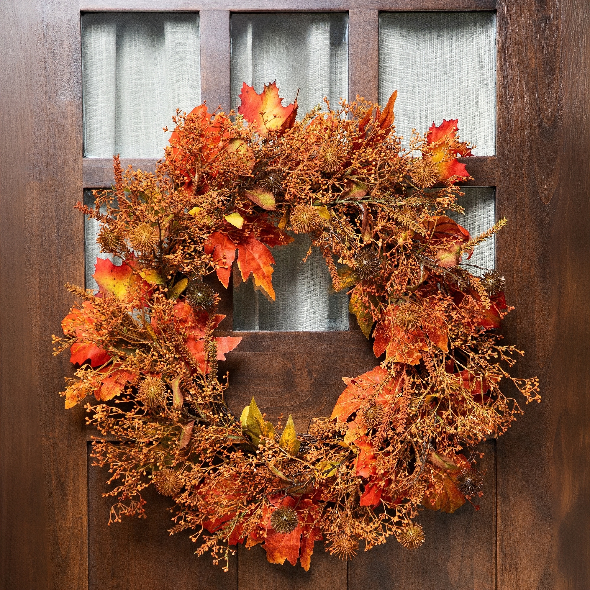 24" Autumn Harvest Maple Leaf with Berries Artificial Wreath; Unlit