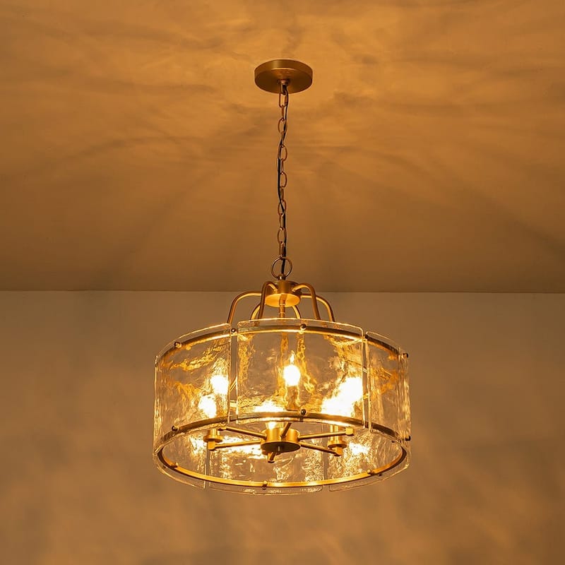 Modern 6-Light Clear Rippled Glass Lantern Pendant For Kitchen Island