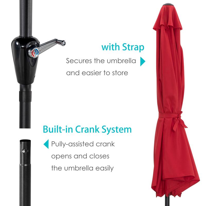 Outdoor 10' Round Red Patio Vented Umbrella, Crank, Push Button Tilt