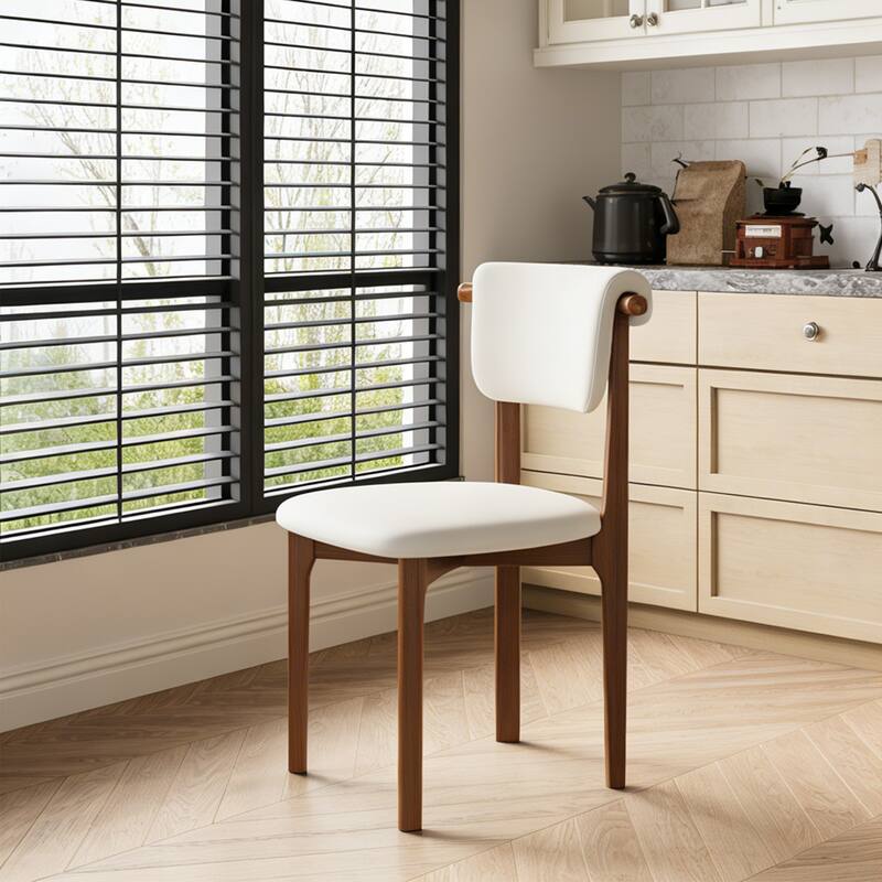 Modern Not Assembled Need Faux Leather Dining chairs, Beige, Solid Wood legs, Mid Century Kitchen Chairs for Diningroom