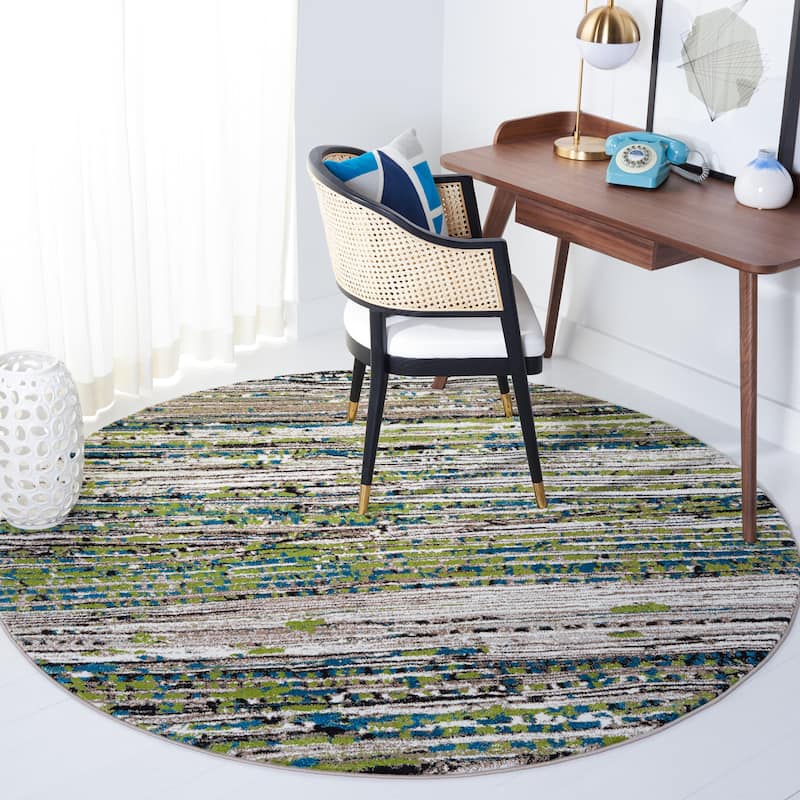 SAFAVIEH Porcello Lilie Modern Abstract Rug - 4' Round - Cream/Green