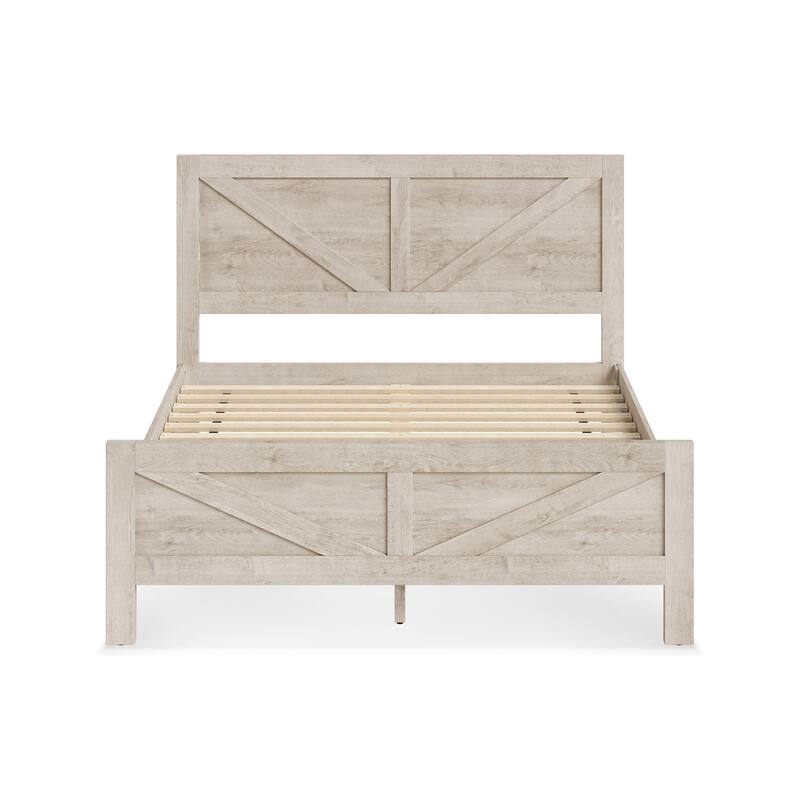 King/Queen Size Wood Platform Bed Frame With Headboard, Solid Wood Platform Bed, No Box Spring Needed, Easy Assembly