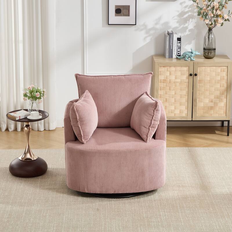 GDFStudio - Thaddeus Swivel Chair in Solid Wood Frame with 360° Metal Base.