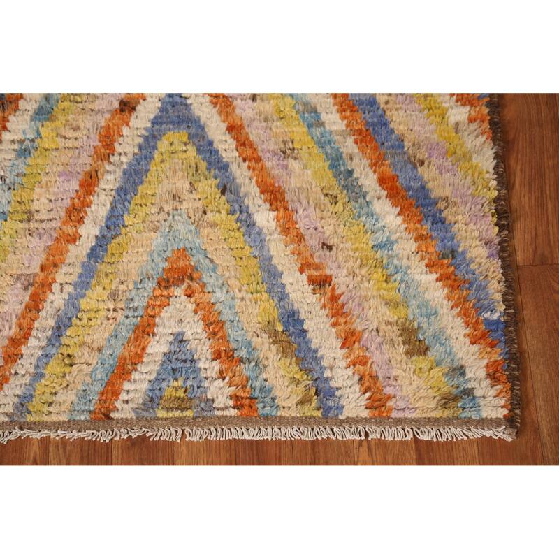 Chevron Style Moroccan Runner Rug Handmade Wool Carpet - 2'10" x 9'7"