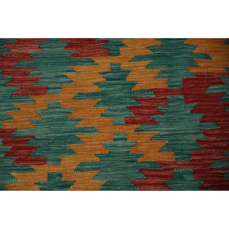 Hand Woven Oriental 100% Wool Carpet Southwestern Modern Green Kilim Area Rug - 9' 10'' X 8' 3''