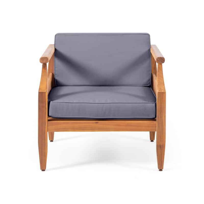 Roomfitters Outdoor Club Chair with Cream Cushions and Tapered Acacia Wood Frame, Weather-Resistant Seating