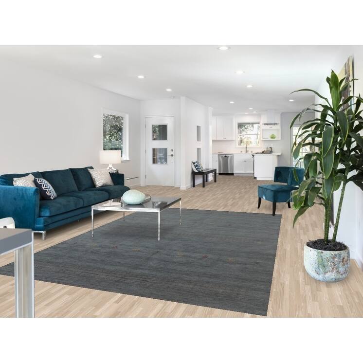 Blue Tribal Gabbeh Area Rug Hand-Knotted Wool Carpet - 6'9"x 9'10"